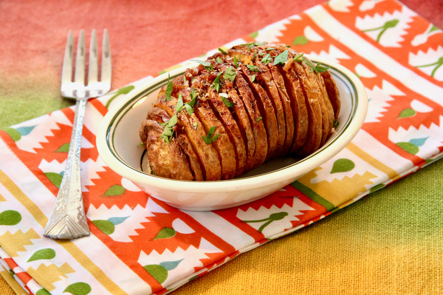 Air Fried Sweet Potato Hasselback au Gratin