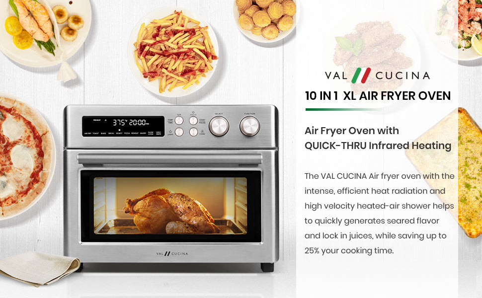 VAL CUCINA 10-IN-1 AIR FRYER TOASTER OVEN -  BRUSHED STAINLESS STEEL