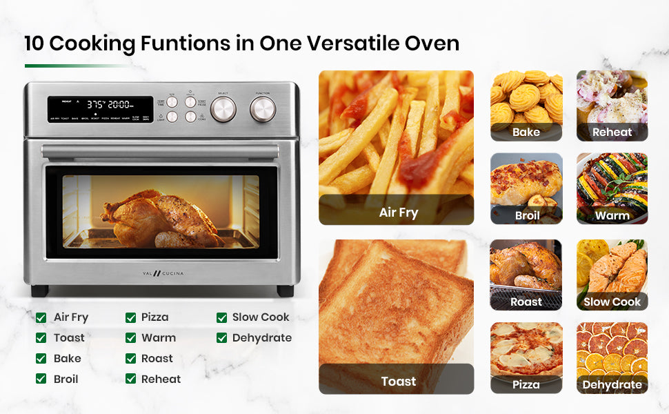 VAL CUCINA 10-IN-1 AIR FRYER TOASTER OVEN -  BRUSHED STAINLESS STEEL