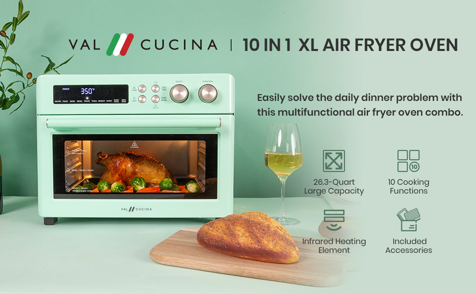 VAL CUCINA 10-IN-1 EXTRA LARGE AIR FRYER TOASTER OVEN - GREEN