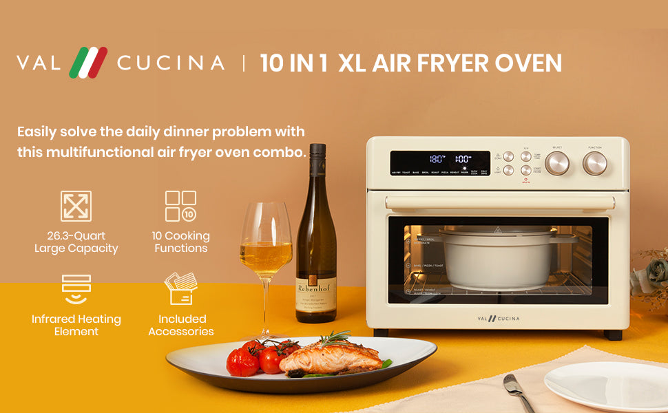 VAL CUCINA 10-IN-1 EXTRA LARGE AIR FRYER TOASTER OVEN - ALMOND CREAM